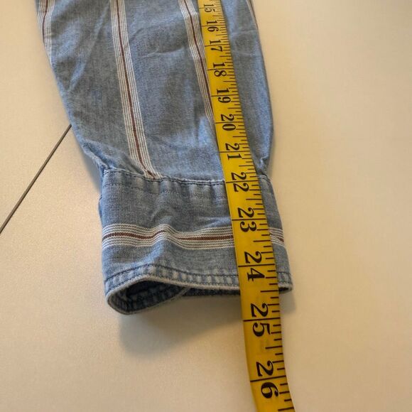 Vtg Ralph Lauren Chaps Lt Denim Blue & Red Striped Button Up Shirt SzXL Slouchy - Picture 11 of 14